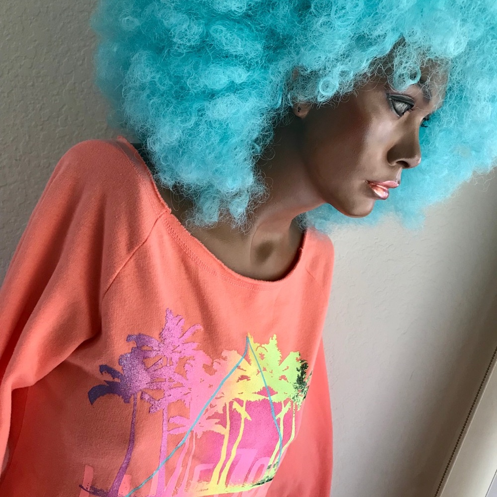 AERO Live Love Dream SLOUCHY Cropped TROPICAL Beach Print SWEATSHIRT XS